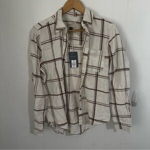 Universal Thread Plaid Button Down Shirt - Cream and Brown